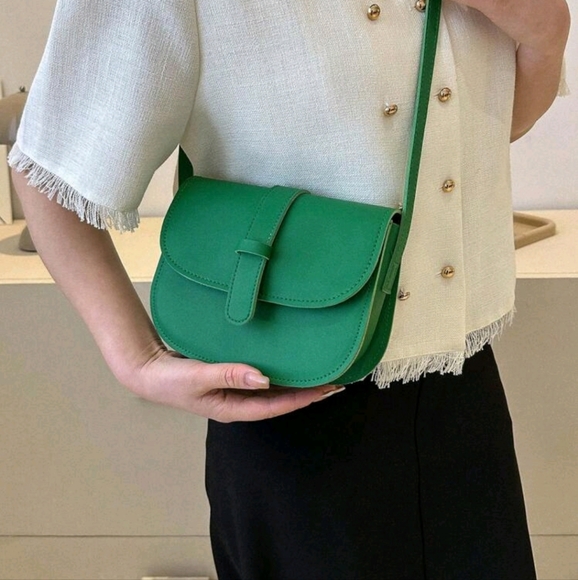 Mini Solid Color Saddle Bag, Fashion Crossbody Flap Bag, Buckle Decor Shoulder - Picture 3 of 6